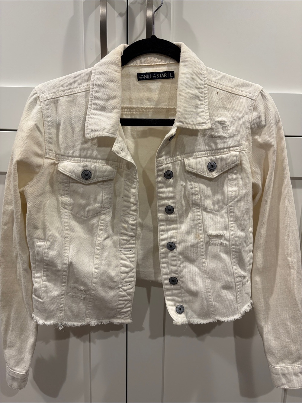 Vanilla Star Off-White Cropped Denim Jacket